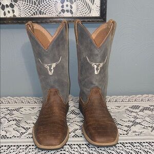 Twisted X Kids Two-Tone Gray and Brown Western Boots